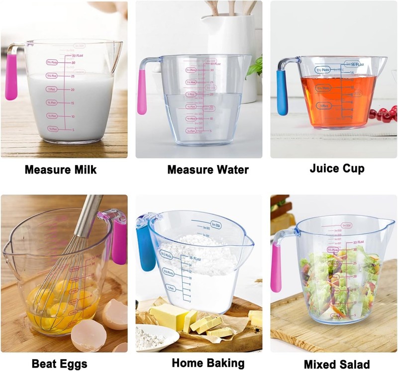 3 transparent plastic liquid measuring cups with dual ounce and milliliter gallery