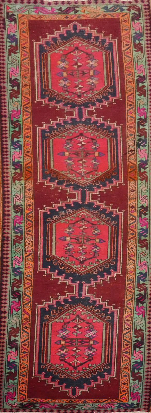 Geometric Wool Hand-knotted 11 ft Runner Rug Vintage Tribal Traditional Rug 3x11 gallery
