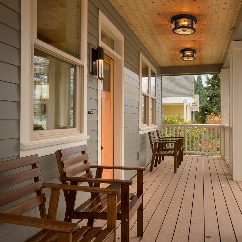 Front Porch Light Ceiling Mount Adjustable Sensor 2-Light Black Ceiling Light gallery
