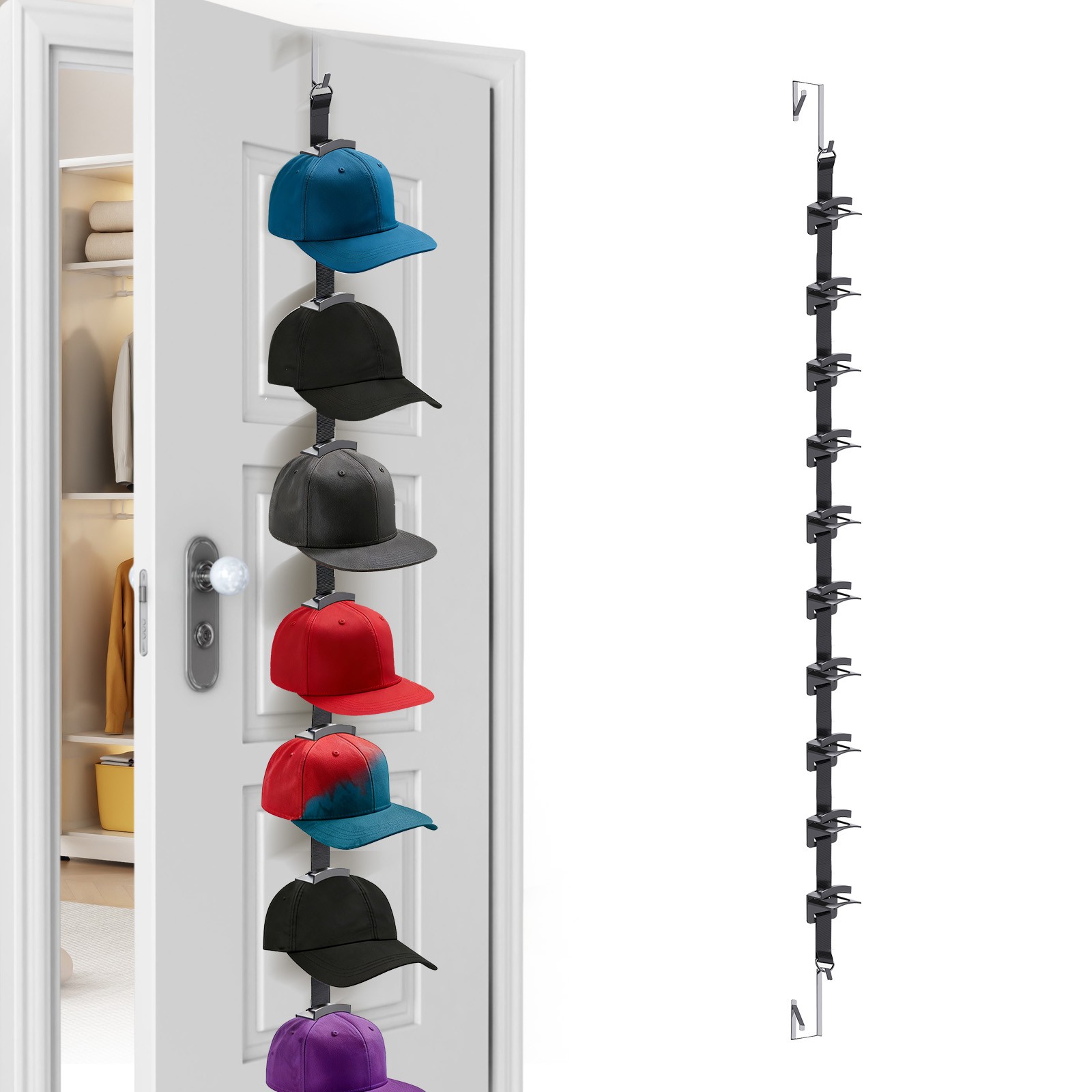 Vertical Over Door Hat Rack Adjustable Space Saving Cap Organizer With 10 Hooks gallery