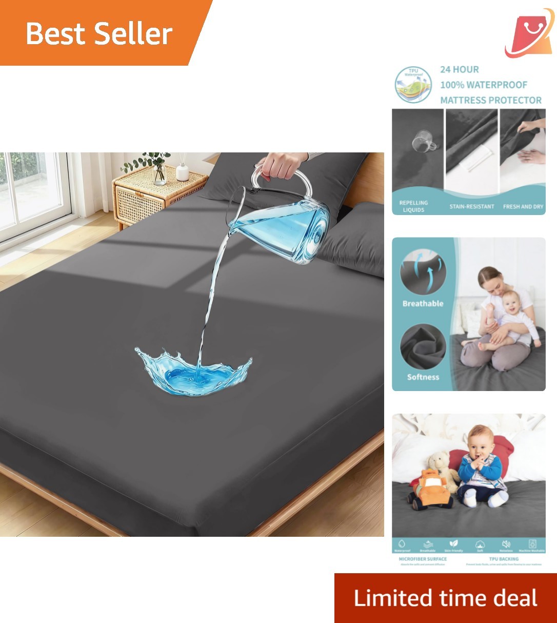 Full Size Waterproof Mattress Protector Microfiber Breathable Fitted Bed Pad gallery