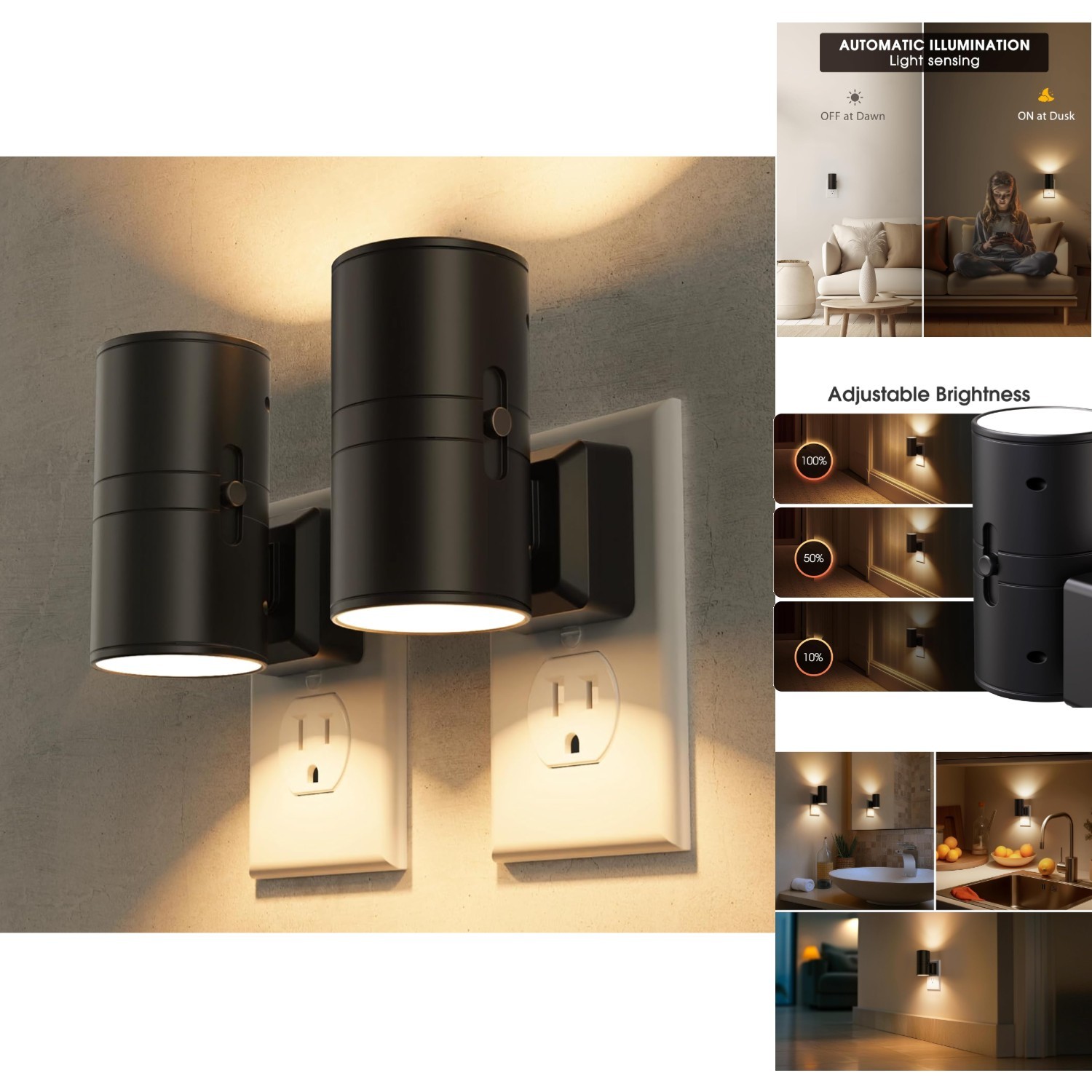 2-Pack LED Night Light Plug-in Dusk to Dawn Sensor Dimmable Soft White 3000K gallery