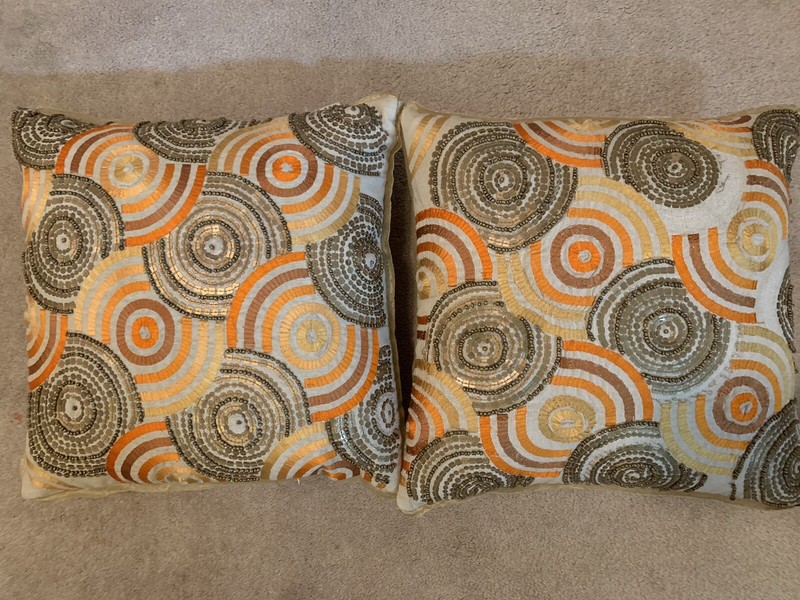 12” Max Studio Beaded Decorative Orange Throw Pillows gallery