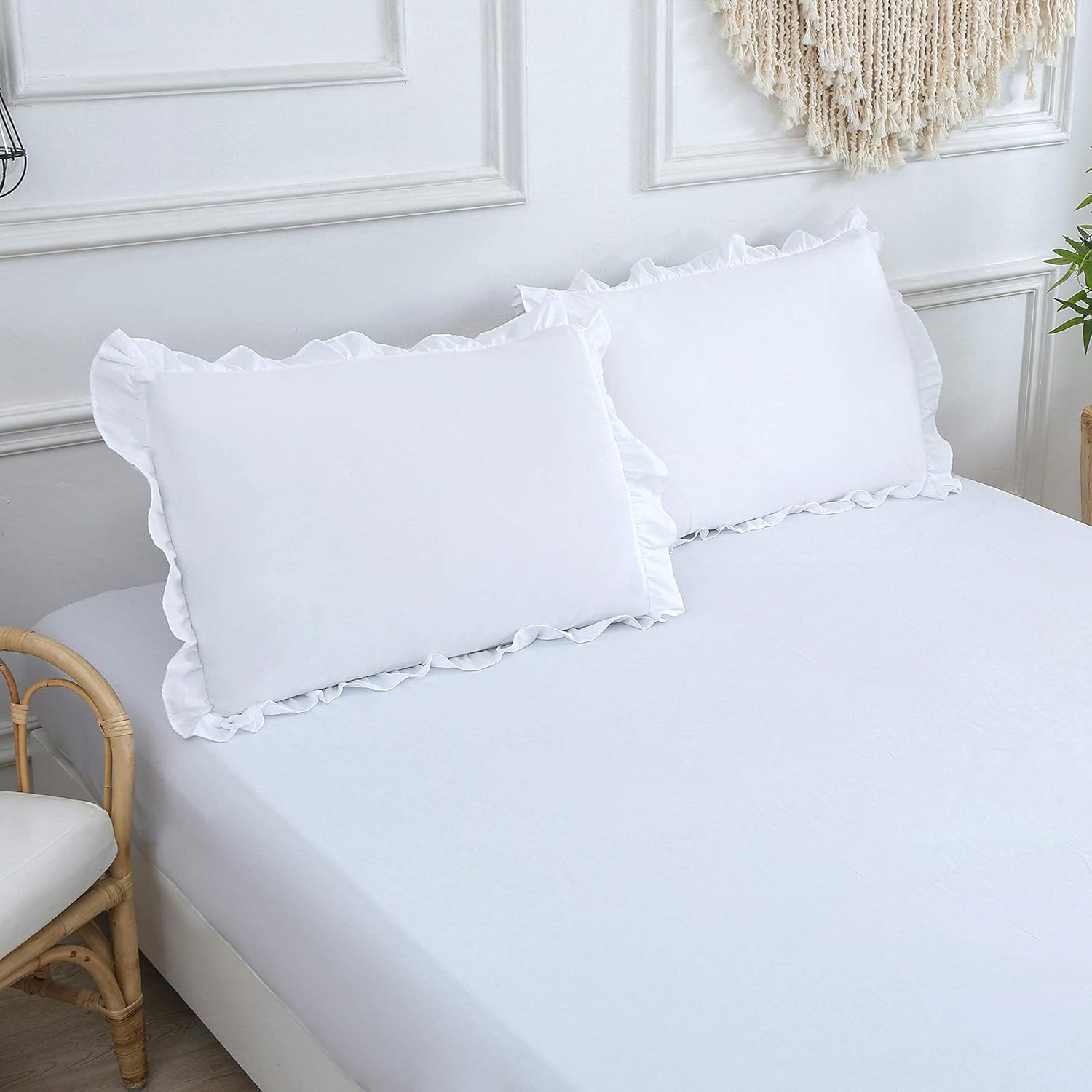 MoonxHome Ruffled Pillow Shams, Pack of 2 Standard(20 x 26 inches), H-white gallery