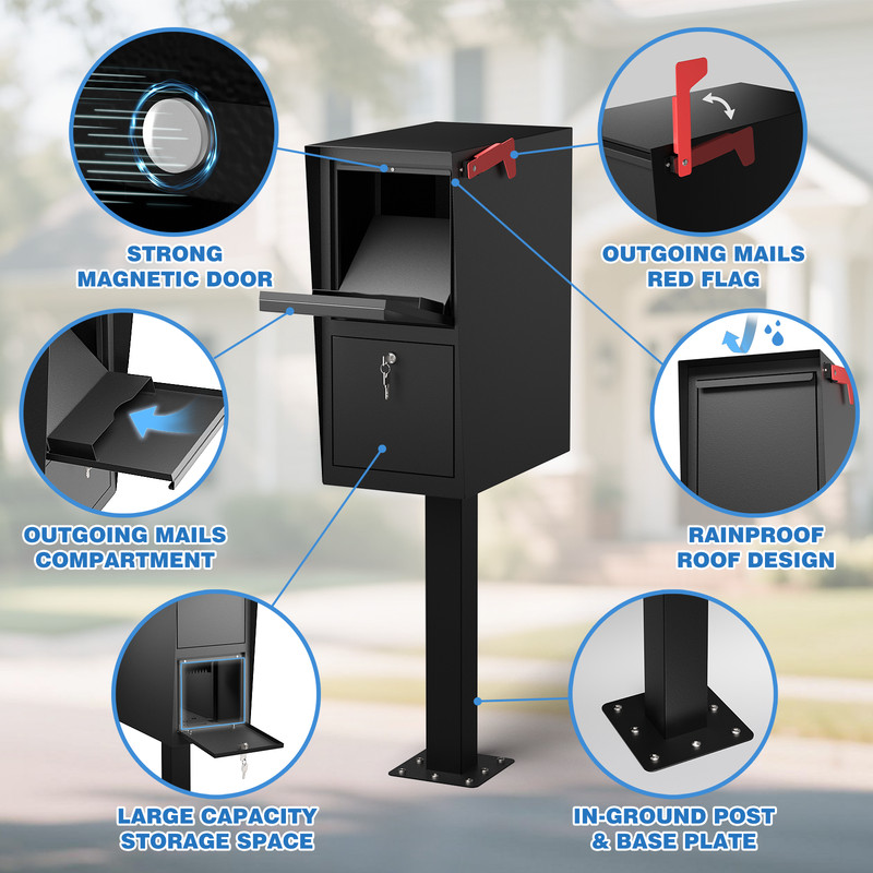 Curbside Locking Mailbox for Packages, Street Large Mailbox Post Mount - Black gallery