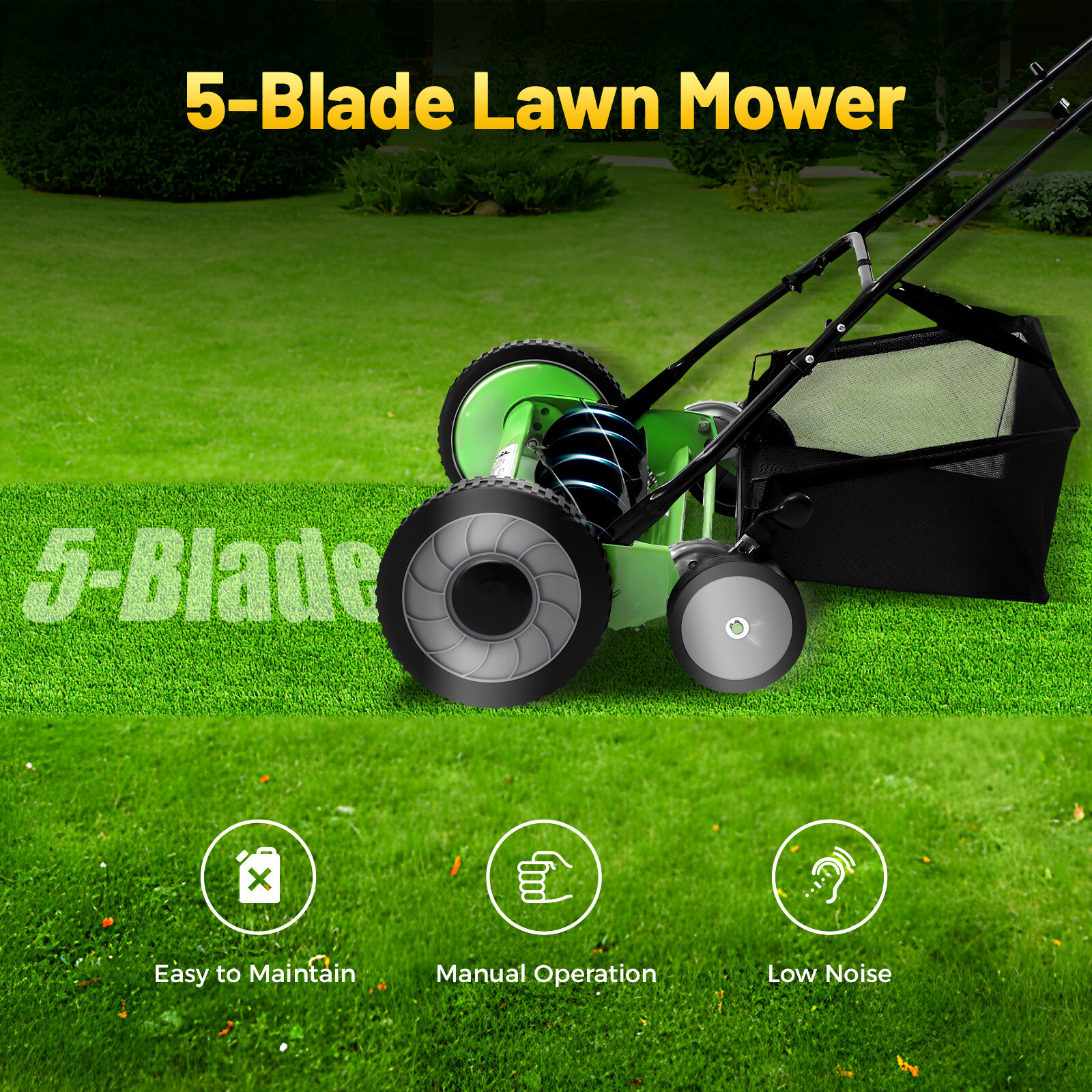 20" Lawn Mower Grass Cutter Machine with Collection BoxPush Reel Mower 5-Blade gallery
