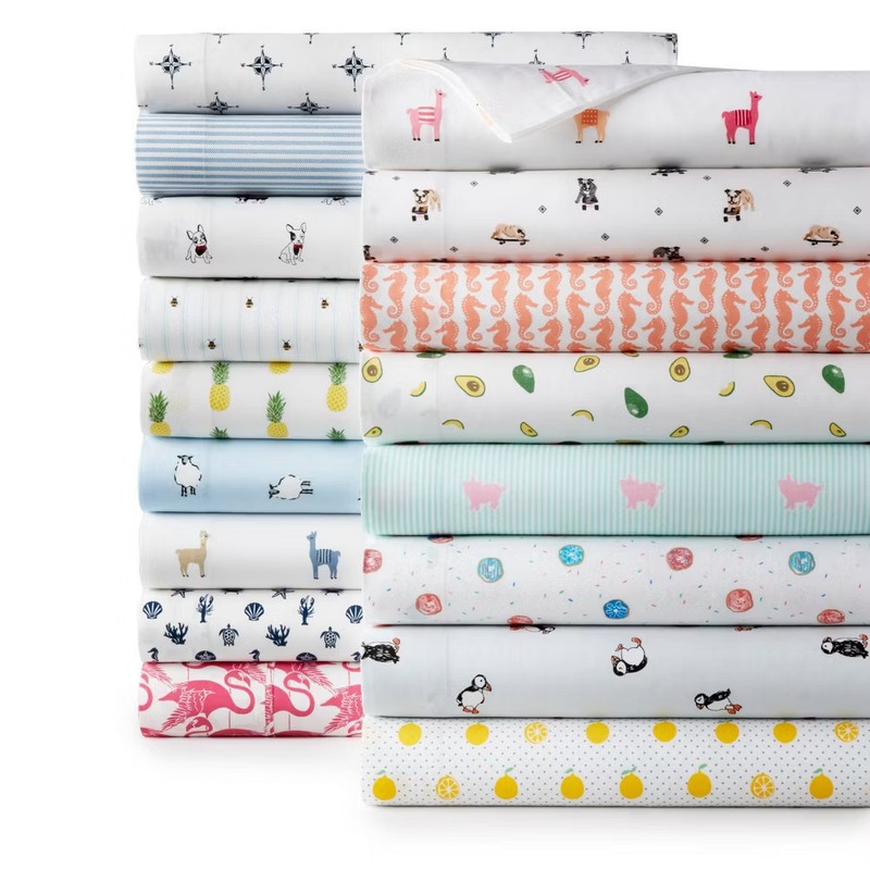 Full Printed Pattern Percale Cotton Sheet Set Blue Stripe - Poppy & gallery