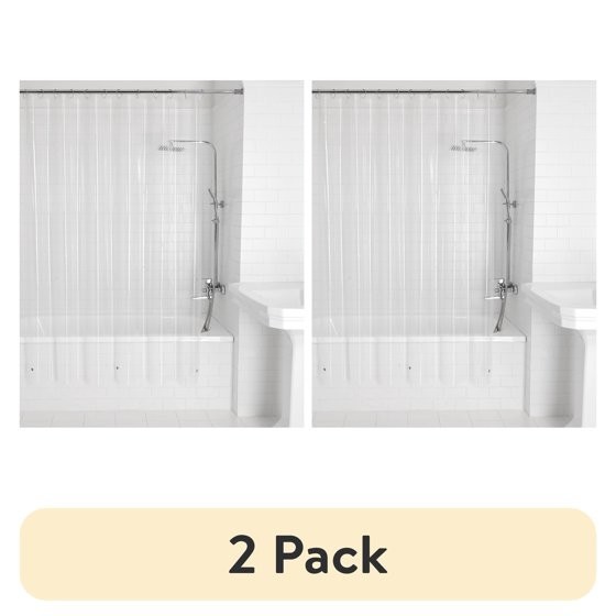 2 pack Mainstays Light Weight PEVA Shower Curtain Liner, 70" x 71" – Clear gallery