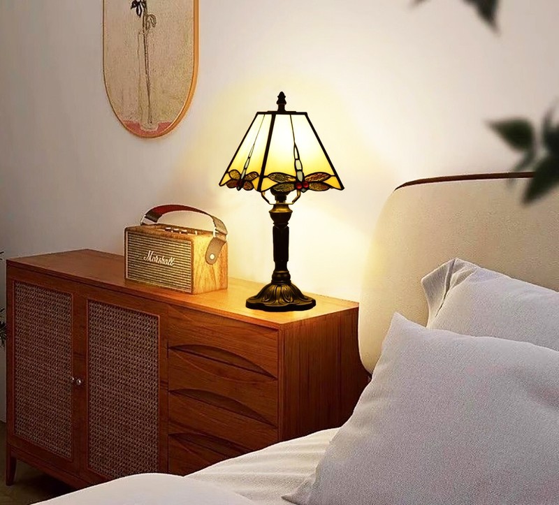 Tiffany Style Decor Table Lamp Bedside Light with Dragonfly Stained Glass H14" gallery