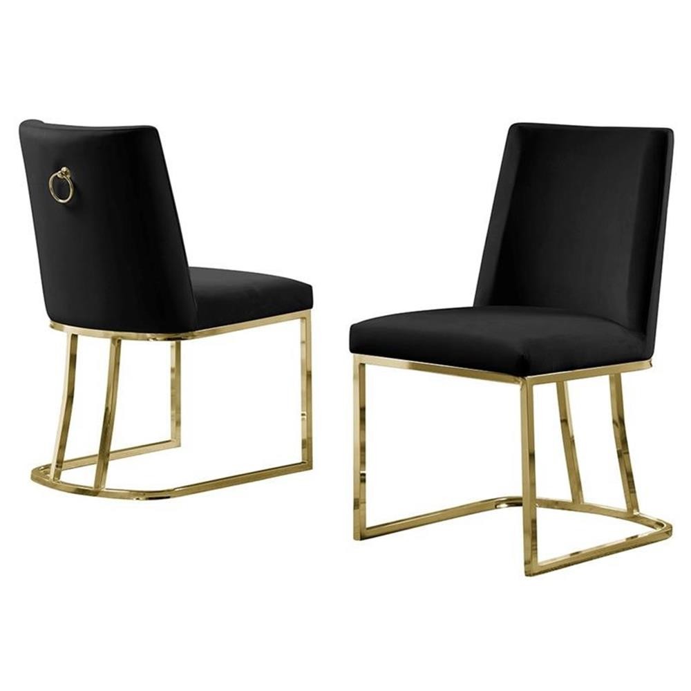 Double Minimalistic Black Velvet Side Chairs with Gold Chrome Legs gallery