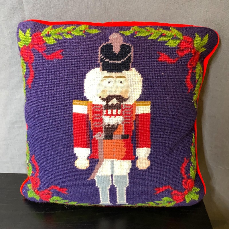Nutcracker Needlepoint Christmas Throw Pillow COVER Blue12x12 NO CLOSURE upcycle gallery