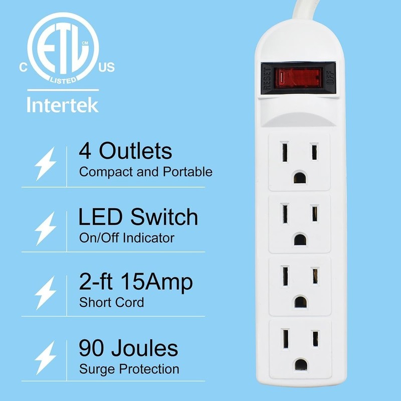 Compact 4-Outlet Surge Protector with 90 Joules & Portable Flat Plug Design gallery