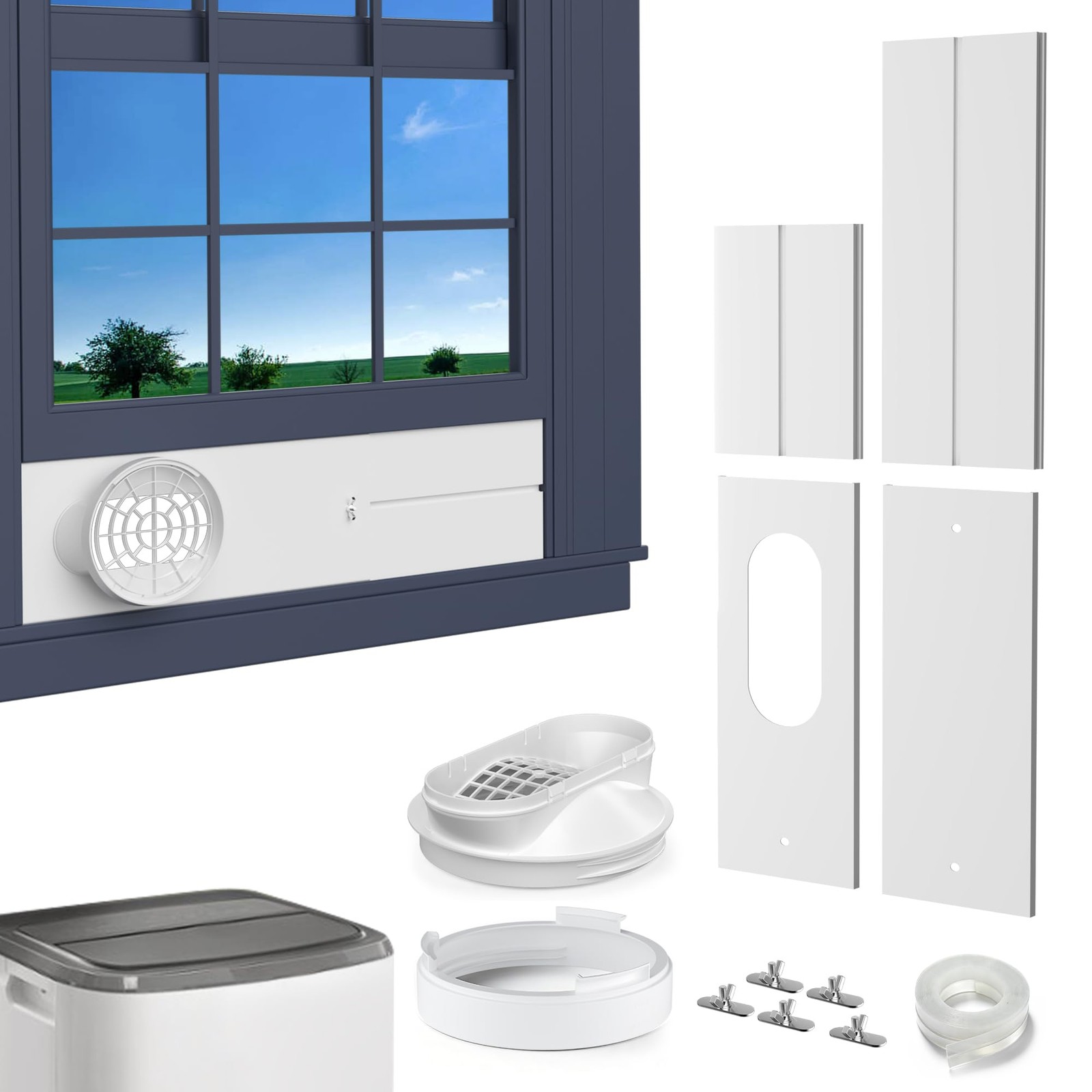 Portable AC Window Vent Kit: Universal Coupler Fits 5.1" & 5.9" Exhaust Hose, Ai gallery