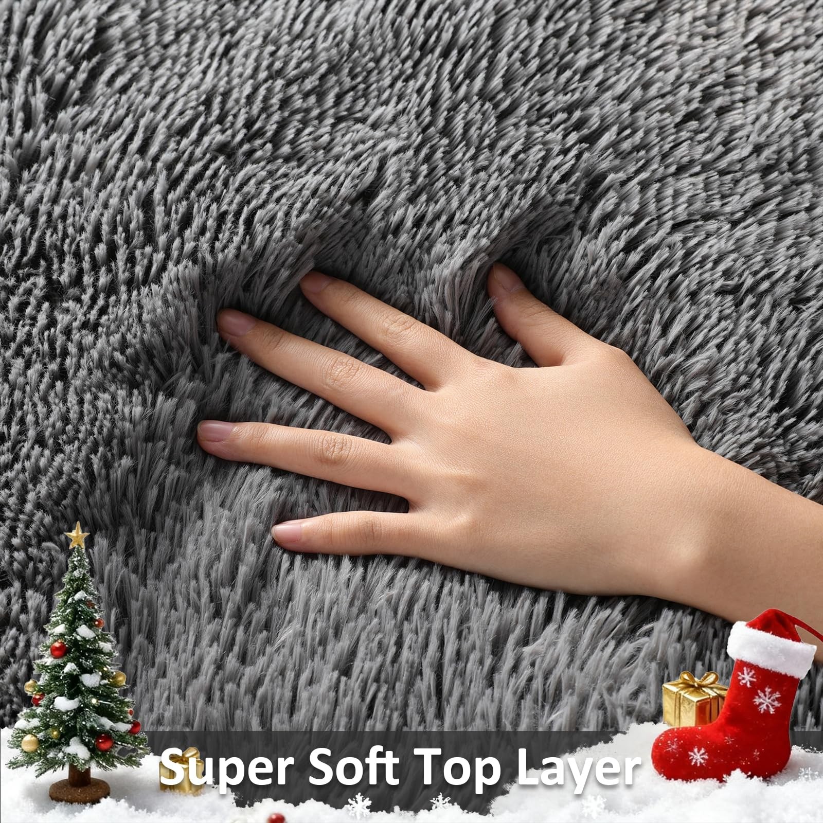 Area Rug 5x7 Fluffy Shag Grey Plush Soft Large Living Room Bedroom Ophanie Rugs gallery