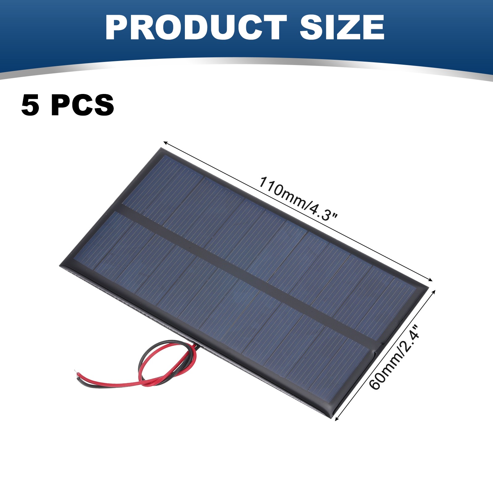 5 Pcs 6V 0.96W 160mA Mini Solar Panels with 2 Cable 110mm x 60mm gallery
