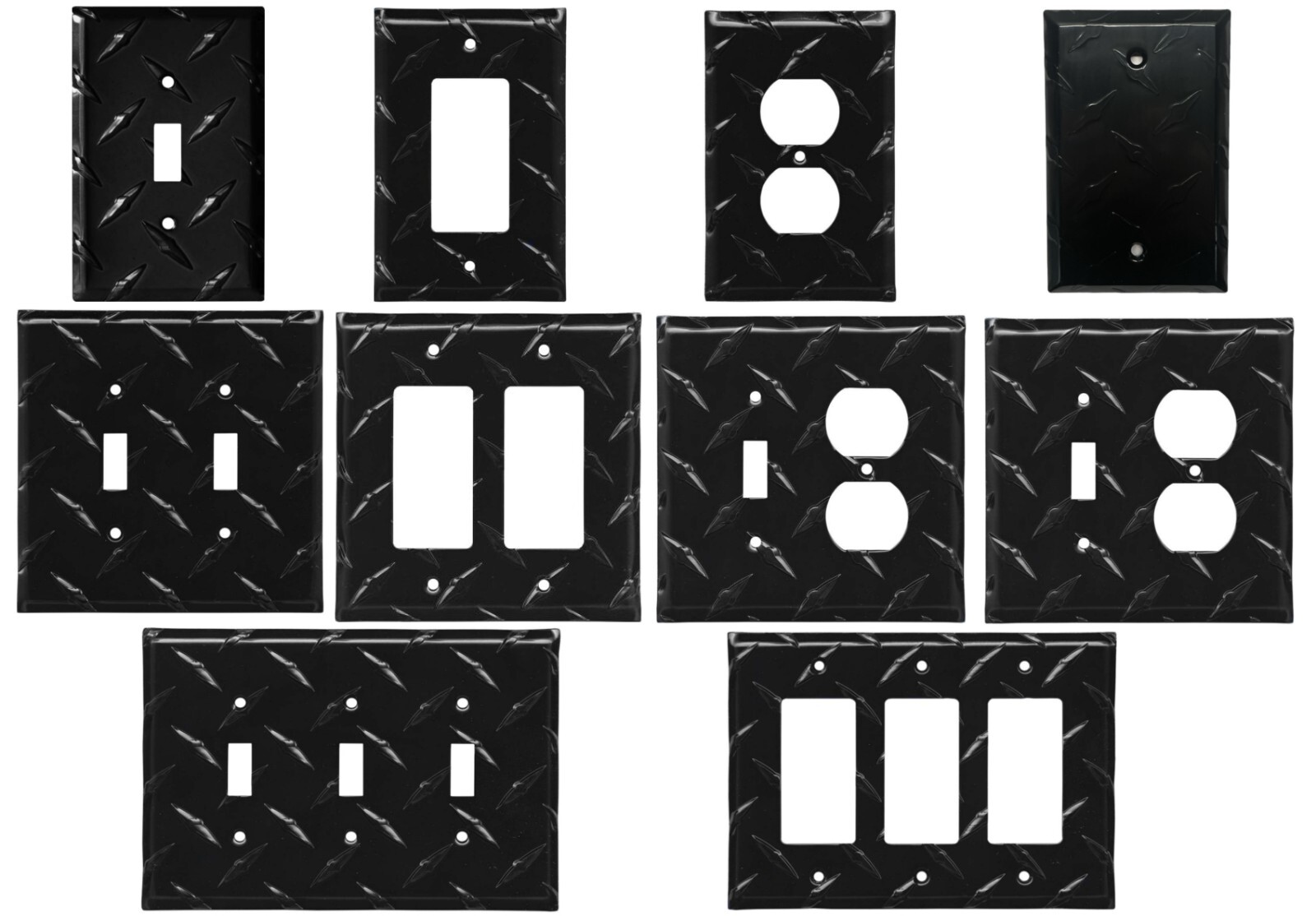 Diamond Plate BLACK Aluminum Wall Switch Plate Outlet Cover Toggle Rocker Garage gallery