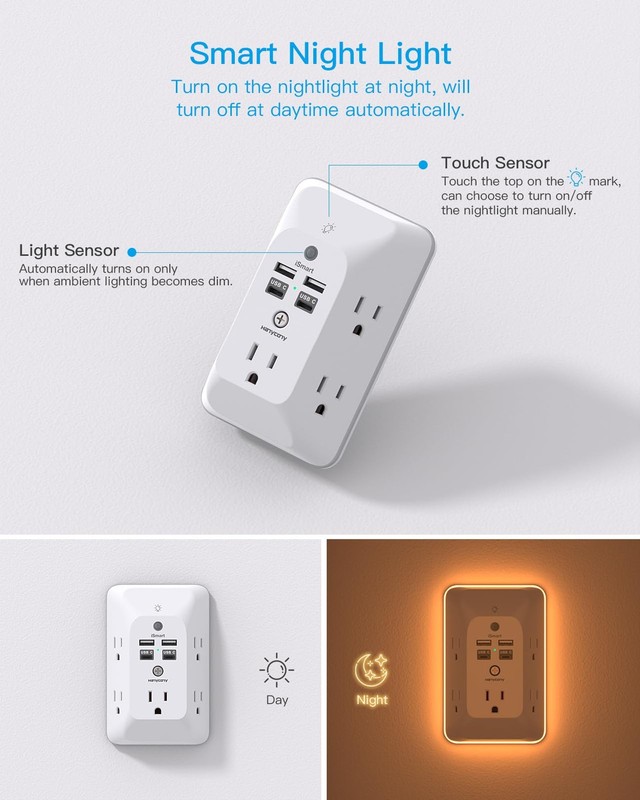 Multi Plug Outlet, Outlet Extender with 4 USB Ports (2 USB C) and Night Light gallery