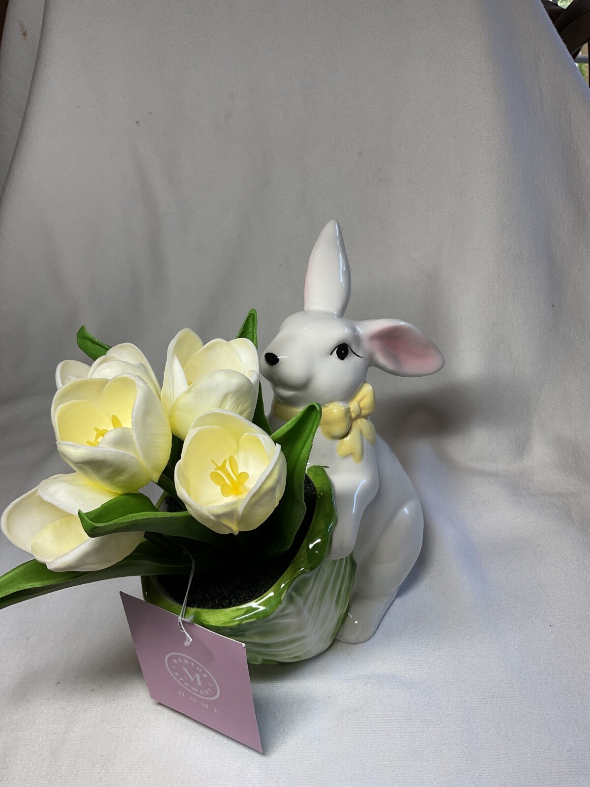 MARTHA STEWART Cabbage Flower Pot Bunny Tulips White 7 x 13 in NWT gallery