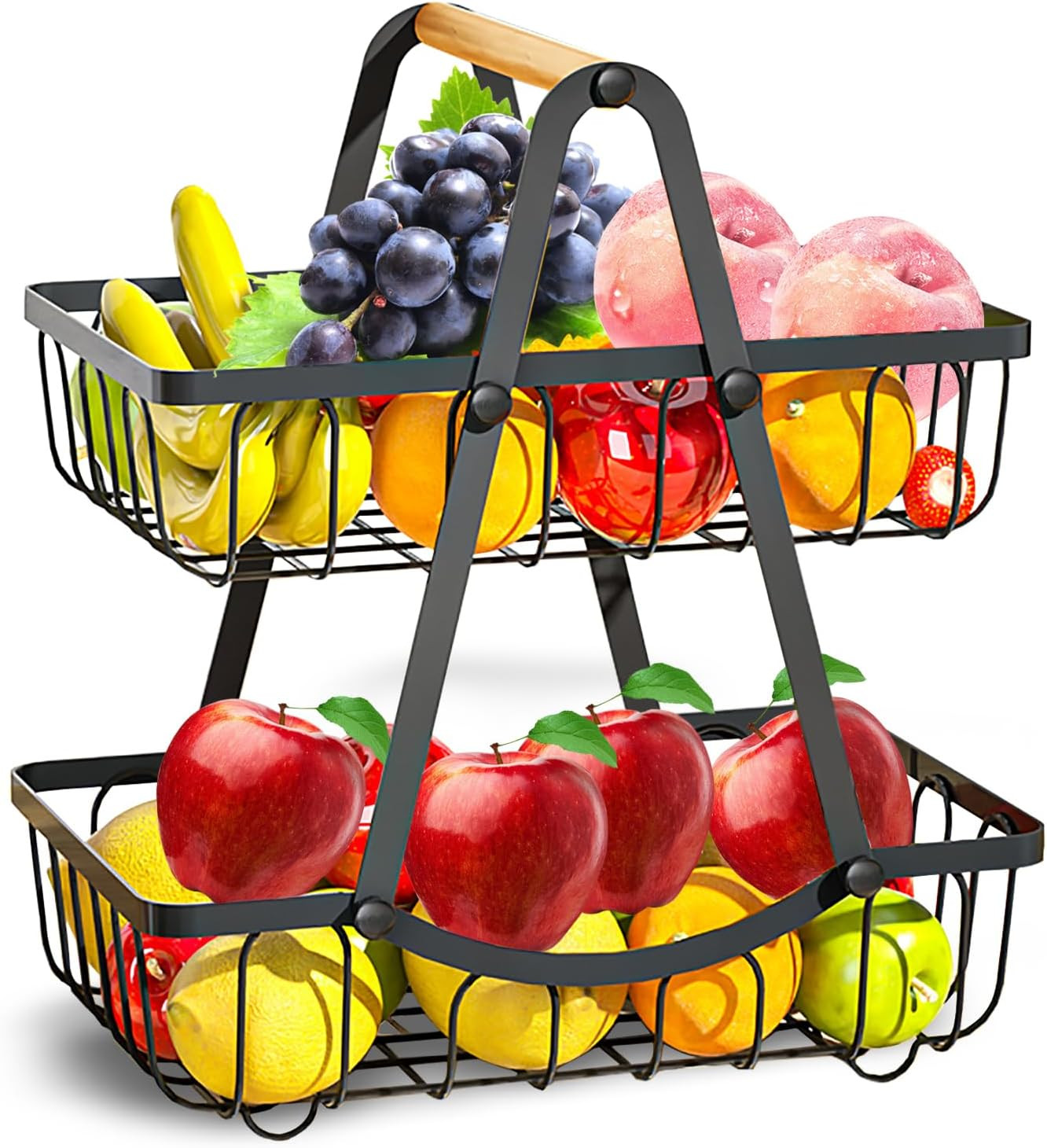 2 Tier Fruit Basket for Kitchen, Detachable Fruit Bowl for Kitchen Counter, Meta gallery
