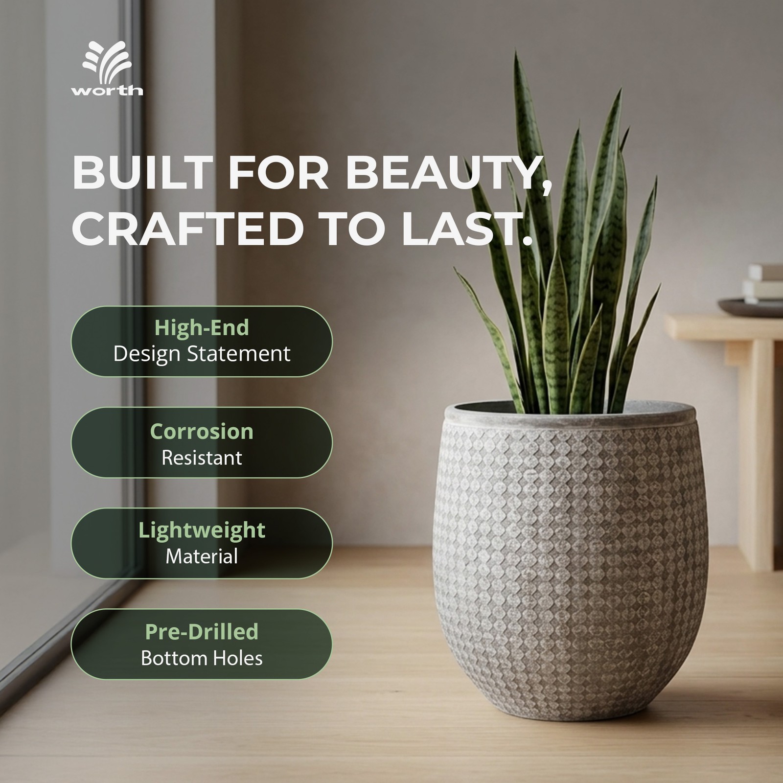 Worth 14.5" Round Planter, Lightweight Magnesium Oxide Cement Plant Pot, Grey gallery