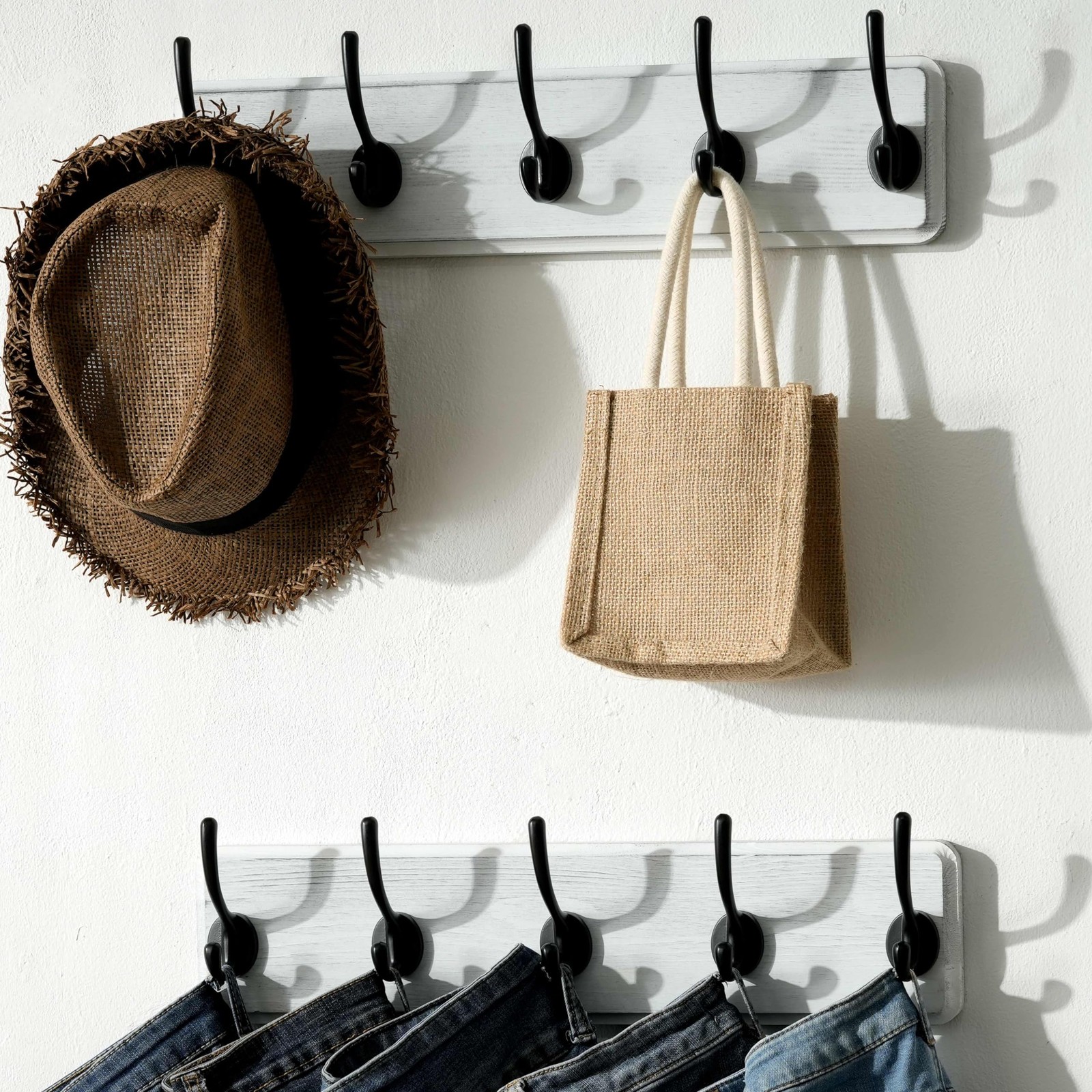 Rustic Pine Solid Wood Wall Mount Coat Rack 5 Hooks Hanging Clothes Hanger gallery