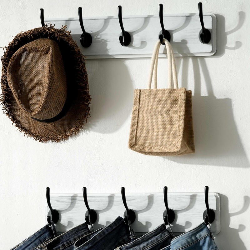 Rustic Pine Solid Wood Wall Mount Coat Rack 5 Hooks Hanging Clothes Hanger gallery