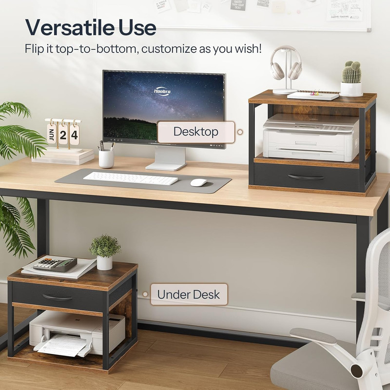 2-Tier Desktop Printer Stand with Drawer, Under-Desk Printer Table with Storage gallery