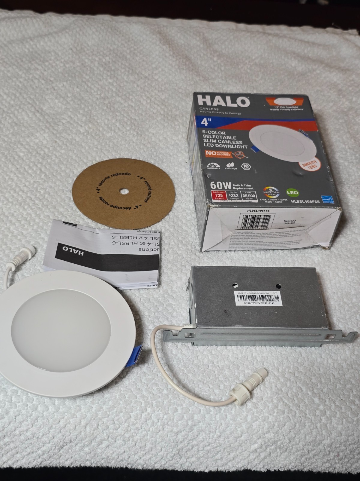 HALO 4" Slim LED Canless Downlight 60W Replacement 5Color Selectable HLBSL406FS5 gallery