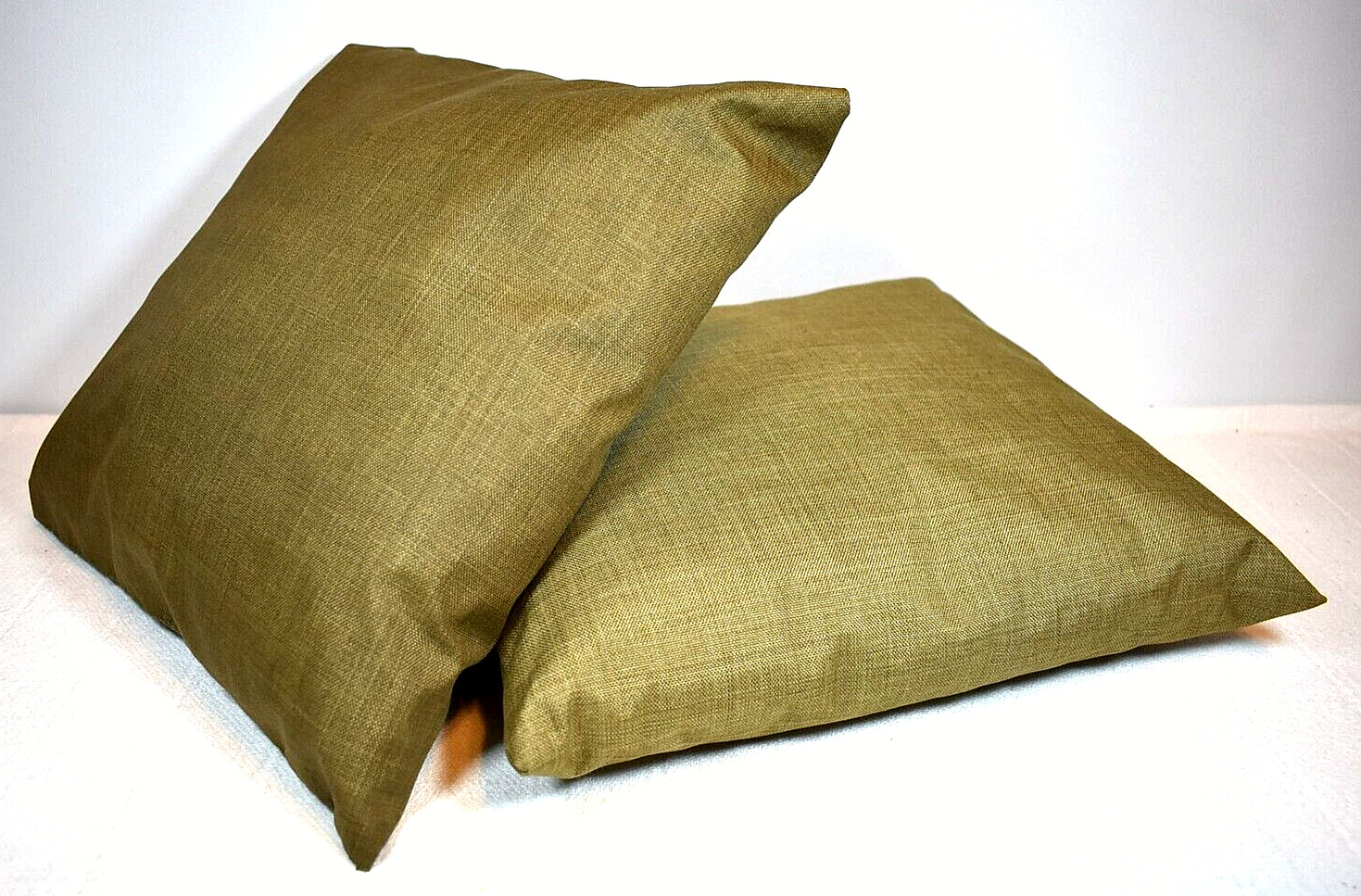 HANDCRAFTED Square Olive Green, Shiny Canvas Decorative Pillows (Set of 2) gallery