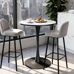 High Bar Table Round Bistro Pub Table Premium Sintered Stone-top Pedestal Base