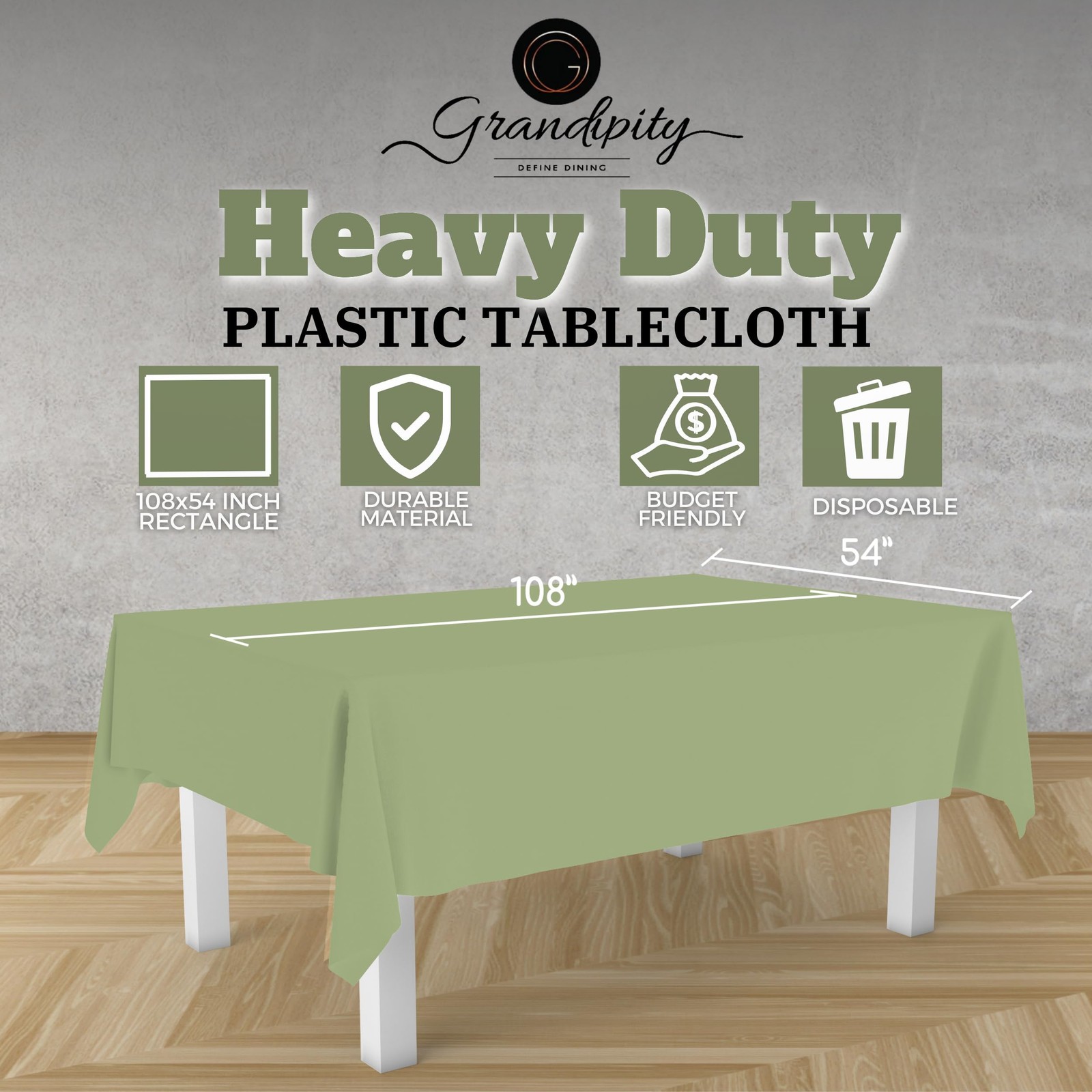 Grandipity Sage Plastic Table Cloth Disposable (6 Pk) 54in x 108in Plastic gallery