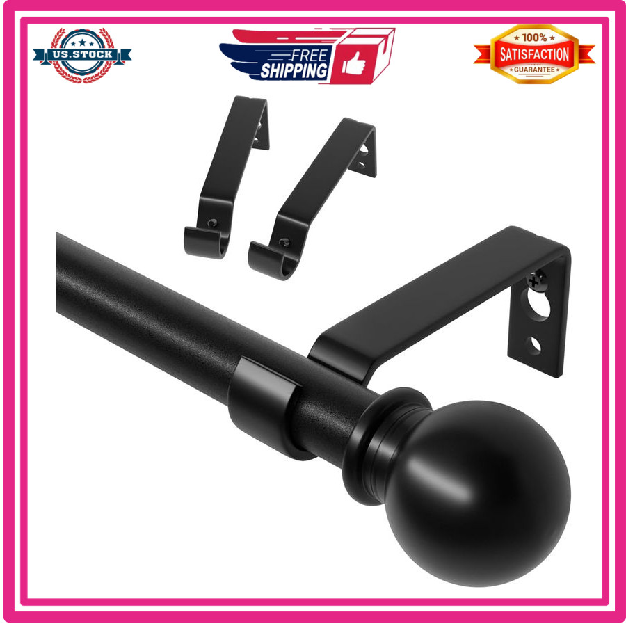 28-48" Curtain Rod 5/8" Black Adjustable Metal Rod w/ Brackets gallery