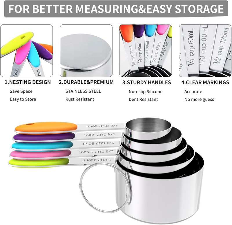 Measuring Cups and Spoons Set, Stainless Steel, Kitchen Utensils for Cooking and gallery