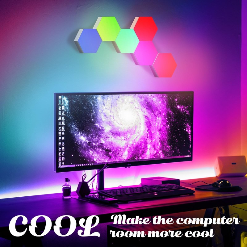 Remote Control Hexagon Wall Light,Wall-Mounted Touch-Sensitive DIY Geometric ... gallery