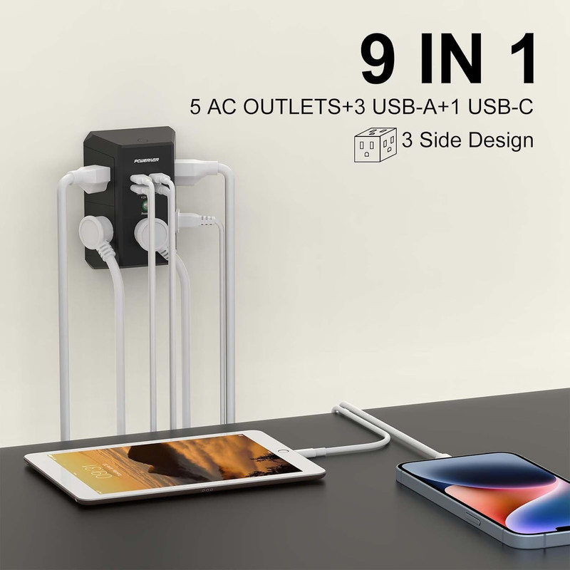 Multi Plug Surge Protector with 5 Outlets & 4 USB Ports (USB‑C) – 1680J, ETL Cer gallery