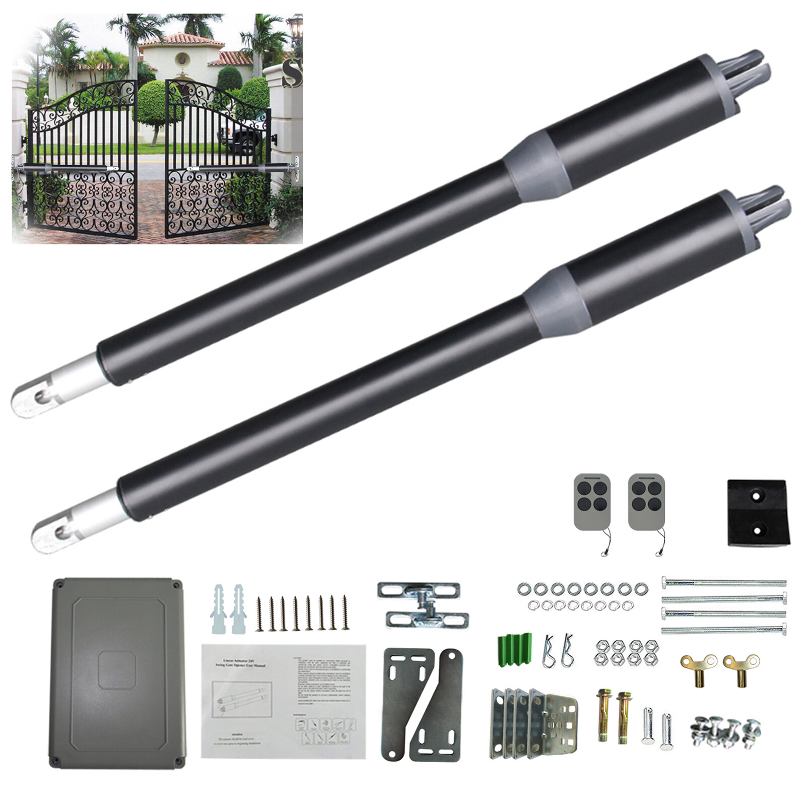 New Automatic Arm Dual Swing Gate Opener Heavy Duty Kit Electric Remote Control gallery