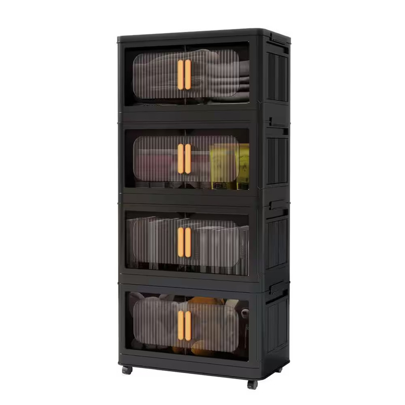 4 Tiers Kitchen Pantry, Folding Storage Cabinet, Collapsible Storage Bins with M gallery