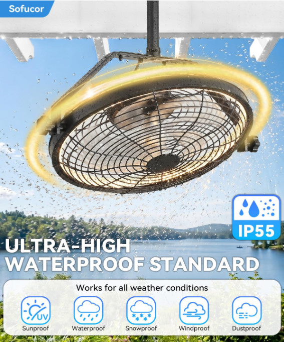 20" Smart Outdoor Ceiling Fan with Light Waterproof Gazebo Patio Remote Control gallery