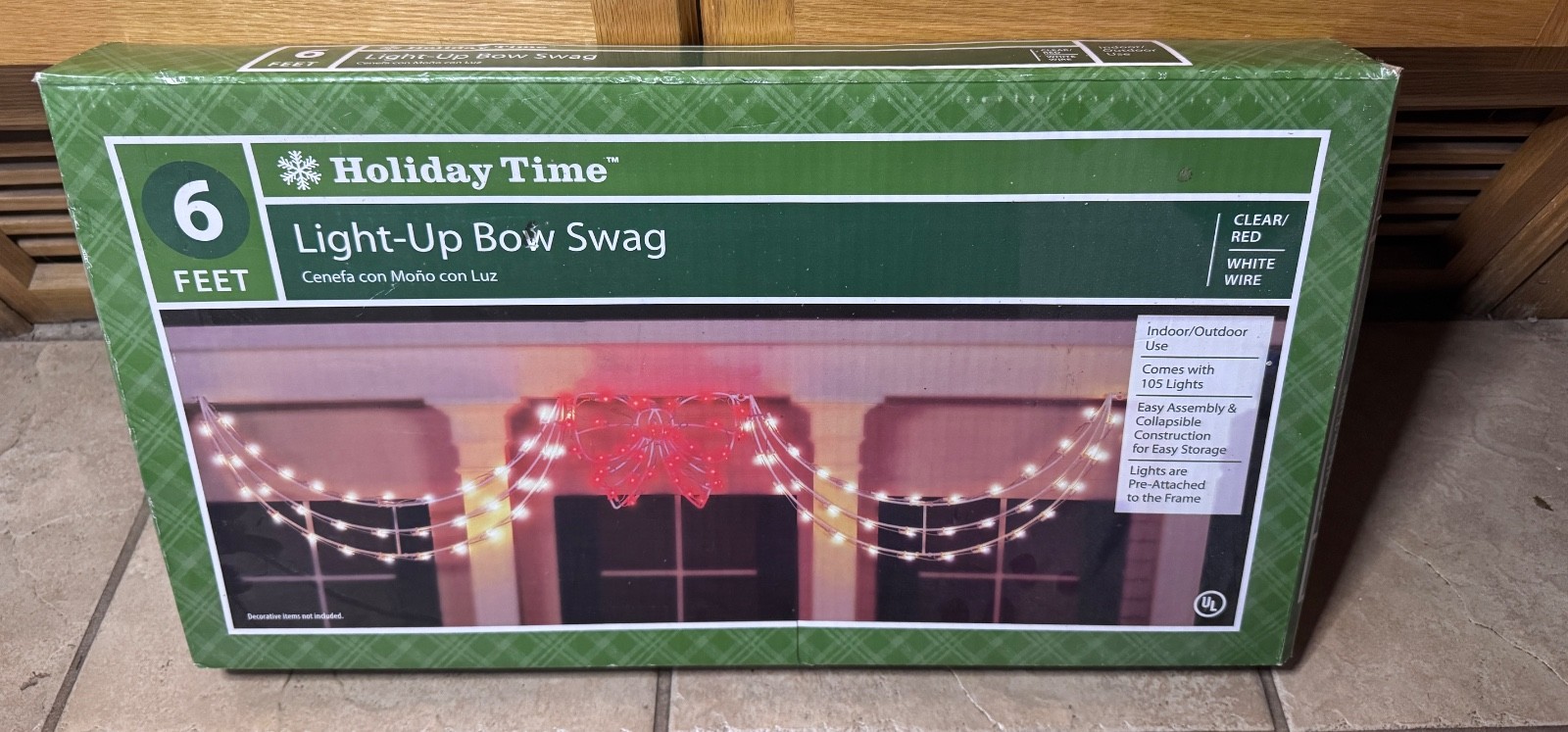 Holiday Time 6 Ft. Light Up Bow Swag Christmas Lights Multi Colored gallery