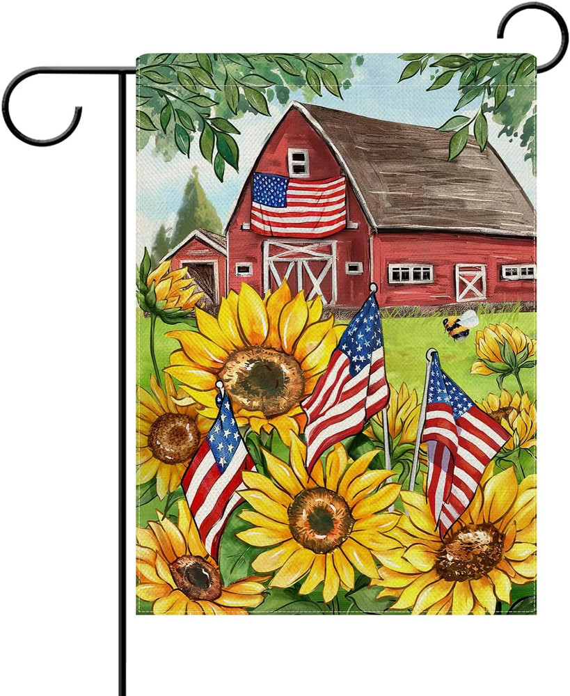 Spring Summer Sunflower Decorative Garden Flag, America Country Floral Flower Fa