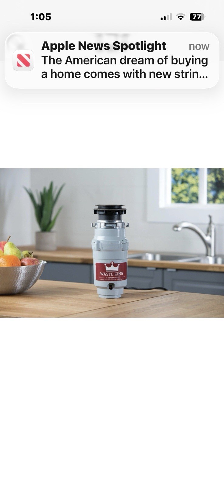 Waste King Garbage Disposal for Kitchen Sink with Power Cord Compact Food 1/3hp gallery