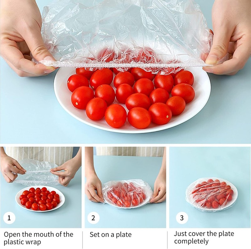 300pcs Reusable Elastic Stretch Fresh Keeping Covers Kitchen Food Plastic Wrap gallery