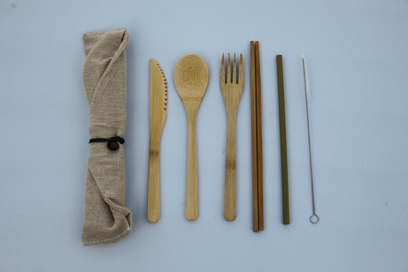 Bamboo Flatware Set, Bamboo Reusable Utensil Set, Green Travel Utensils 7pcs gallery