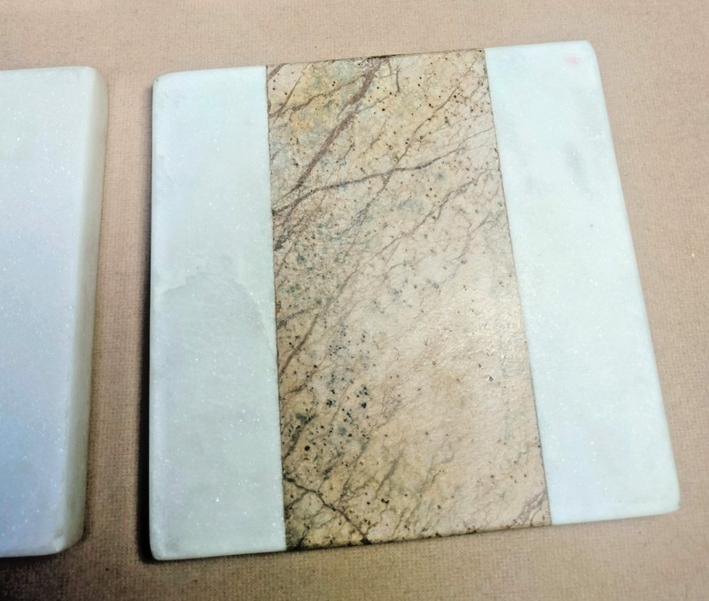 Creative Co-Op Marble Coasters Square White Brown Natural Color 4"x4" Set of 4 gallery