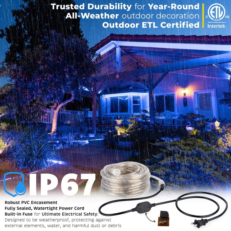 Assorted Sizes 10'- 300'FT Blue LED Rope Strip Light Connectable Indoor Outdoor gallery