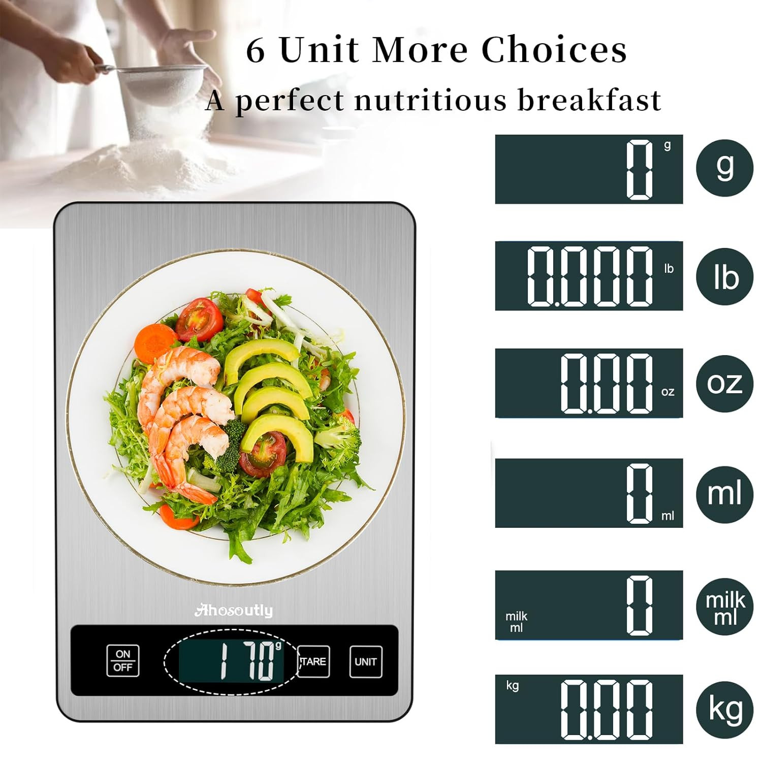 22Lb/10Kg Digital Food Scale for Grams & Ounces, 0.1oz/1g Precision, Stainless gallery