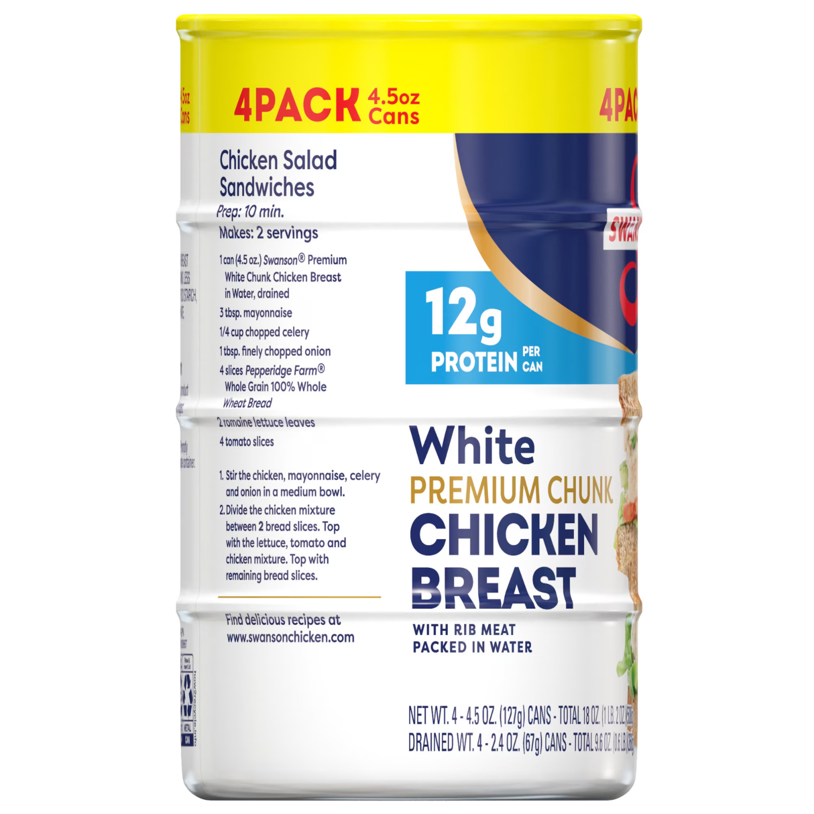 (4 Pack) Swanson White Premium Chunk Canned Chicken Breast in Water, 4.5 Oz gallery