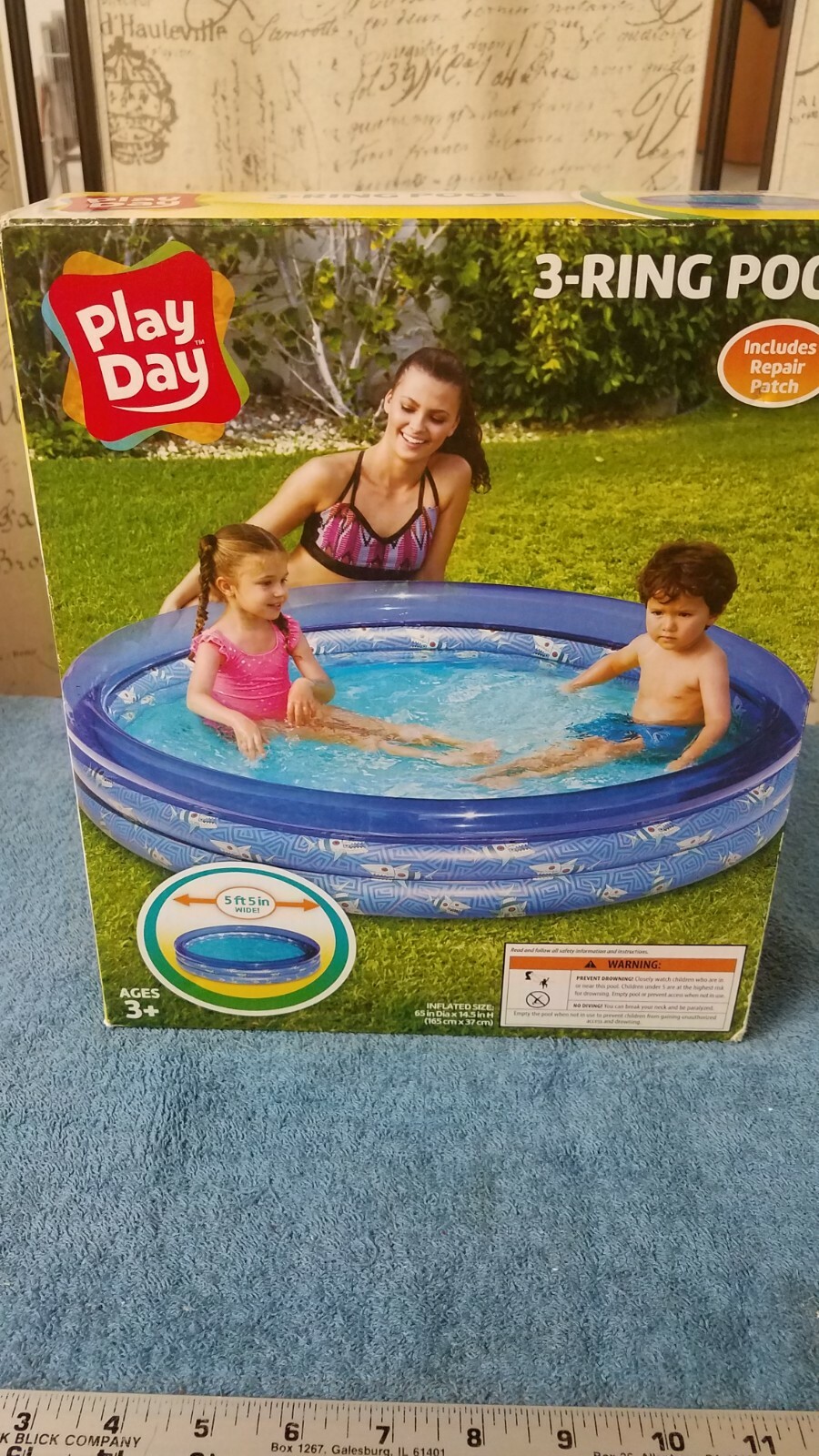 Play Day 3-Ring Inflatable Kids Swimming Pool, Blue gallery