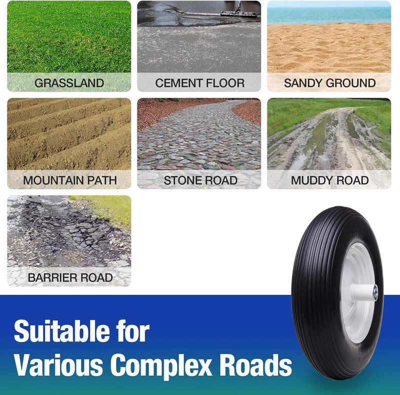 16" 4.80/4.00-8 Flat Free Solid Polyurethane Tire and Wheel, 1 Pack PU Airless T gallery