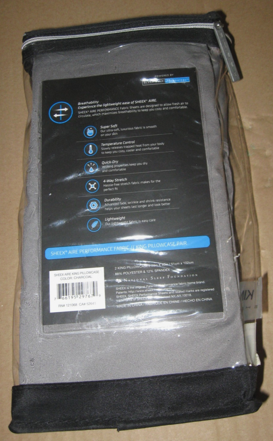 SHEEX PERFORMANCE Fabric (2) King Pillowcases CHARCOAL Color NEW in PACKAGE gallery